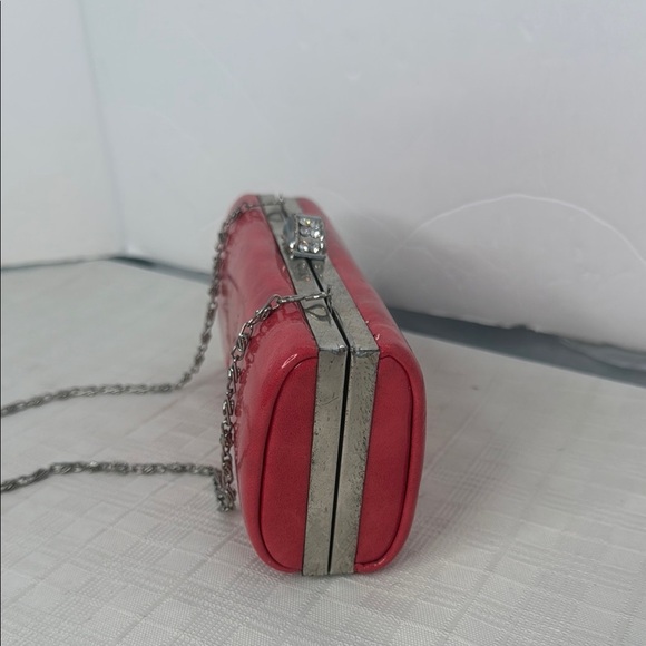 Jessica McClintock glossy Red with silver tone hardware Clutch - Picture 4 of 8